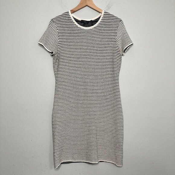 Theory Branteen R Reverie Dress Womens Large White Black Stretch Knit Minimalist - Picture 1 of 6
